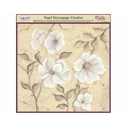Papel Decoupage. Flores blancas,  medida 32x31.