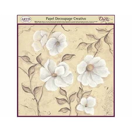 Papel Decoupage. Flores blancas,  medida 32x31.