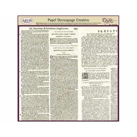 Papel Decoupage. Texto en latín,  medida 32x31.