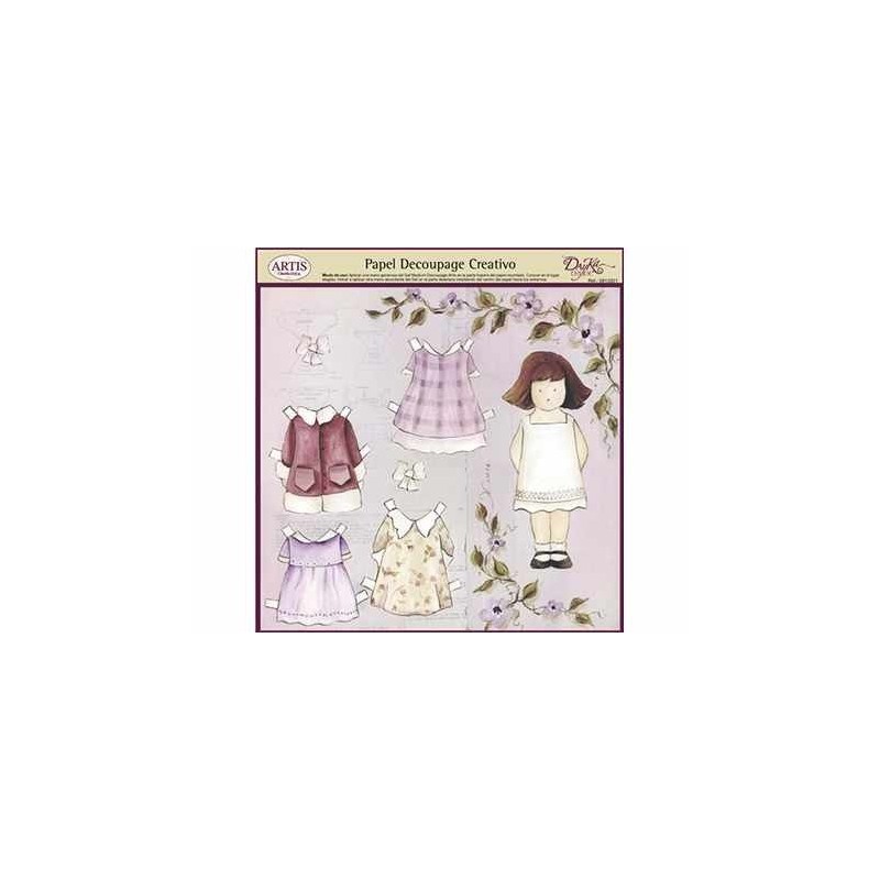 Papel Decoupage. Niña con ropa recortables,  medida 32x31