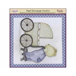 Papel Decoupage. Osito con carrito de bebé,  medida 32x31