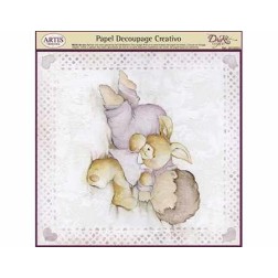 Papel Decoupage. Bebé durmiendo con conejo,  medida 32x31