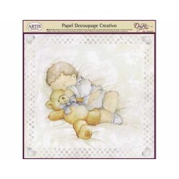 Papel Decoupage. Bebé durmiendo con osito,  medida 32x31