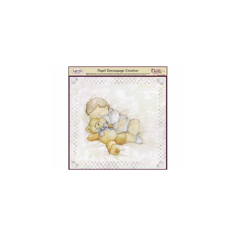 Papel Decoupage. Bebé durmiendo con osito,  medida 32x31