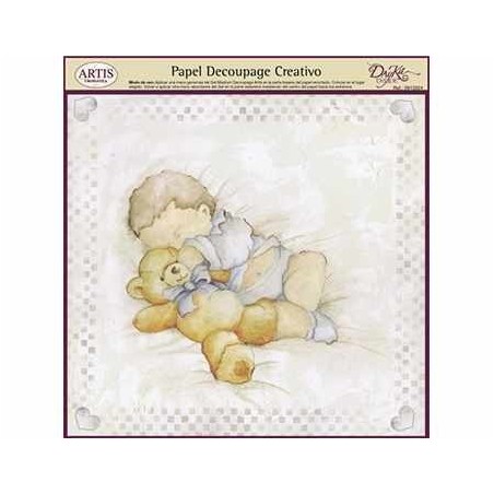 Papel Decoupage. Bebé durmiendo con osito,  medida 32x31