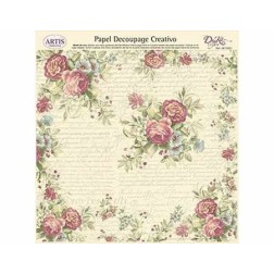 Papel Decoupage. Flores y texto,  medida 32x31