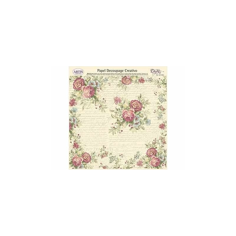 Papel Decoupage. Flores y texto,  medida 32x31