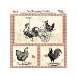 Papel Decoupage. Gallina y gallo,  medida 32x31