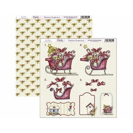 Trineo lleno de regalos +  tarjetas y acebo. Papel scrapbooking Dayka Trade