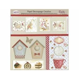 Papel Decoupage. Pájaros y sus casas. Taza y postres  medida 32x31