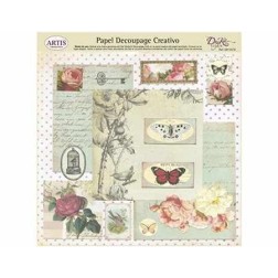 Papel Decoupage. Flores, mariposas, texto...,  medida 32x31