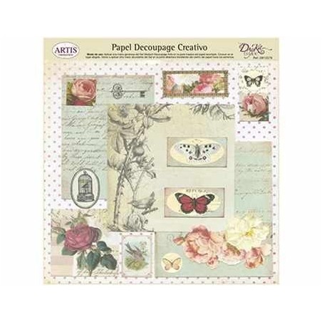 Papel Decoupage. Flores, mariposas, texto...,  medida 32x31