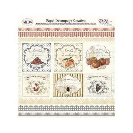 Papel Decoupage. Etiquetas mermeladas y cenefas,  medida 32x31