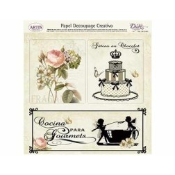 Papel Decoupage. Cocina para Gourmets. Tarta. Rosa,  medida 32x31