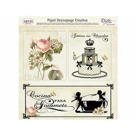 Papel Decoupage. Cocina para Gourmets. Tarta. Rosa,  medida 32x31