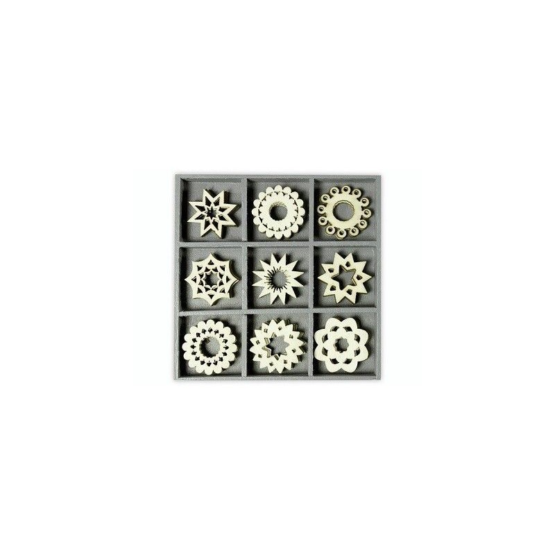 9 decoraciones madera. Temática círculos y estrellas