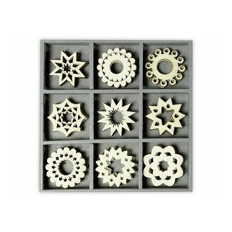 9 decoraciones madera. Temática círculos y estrellas