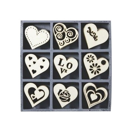 9 decoraciones madera. Temática Corazones