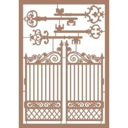 Decoraciones en papel craft: puerta enrrejada y llaves antiguas. A5