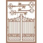 Decoraciones en papel craft: puerta enrejada y llaves antiguas. A5