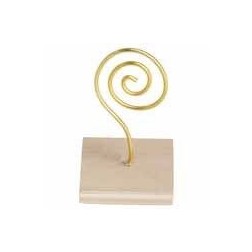 Soportes tarjetas madera metal 4x7cm. Blanco-oro