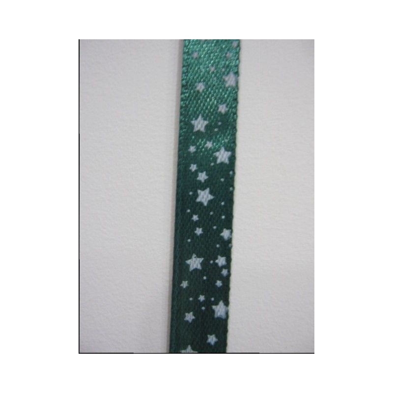 Lazo de satén verde con estrellas, 1cm. 1 m