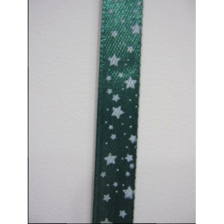 Lazo de satén verde con estrellas, 1cm. 1 m