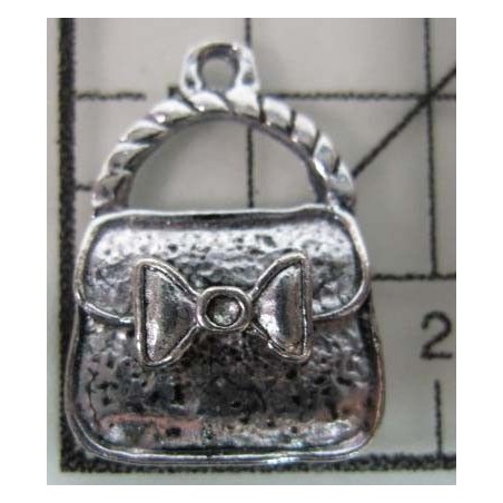 Decoración de metal plateada. Colgante con forma de bolso. 2 x 2 cm. Fabscraps