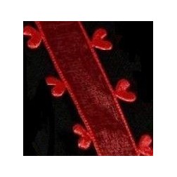 Lazo de organza con corazones. Rojo. 16 mm x 1 m.