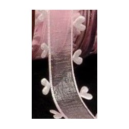 Lazo de organza con corazones. Rosa. 16 mm x 1 m.