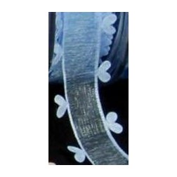 Lazo de organza con corazones. Azul claro. 16 mm x 1 m.