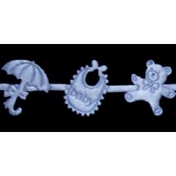 Cinta troquelada: juguetes bebé. Azul claro. 16 mm x 1 m.