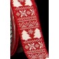Lazo de tela rojo con motivos navideños blancos. 38 mm x 1m.