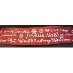 Lazo de tela rojo con Feliz Navidad en blanco. 38 mm x1 m.
