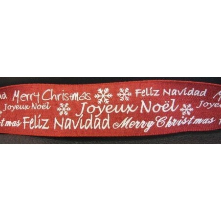 Lazo de tela rojo con Feliz Navidad en blanco. 38 mm x1 m.