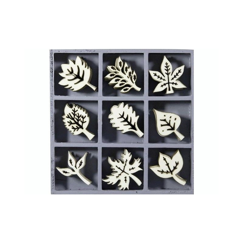 9 decoraciones de madera. Temática hojas. Madera. Knorr