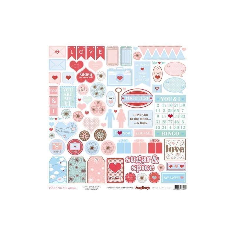 Papel. Scrapbooking. Scrapberry's. You And Me: Love, Love, Love (diseño por una cara)