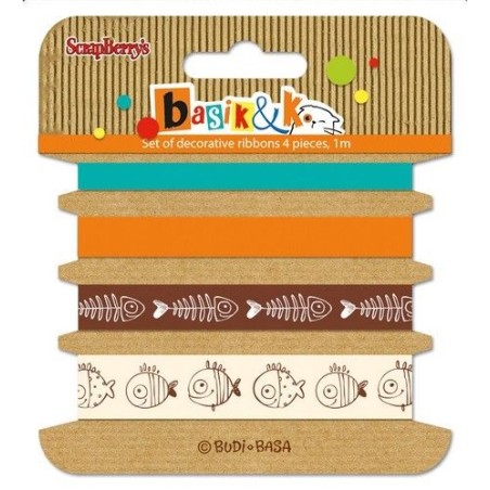 Cintas. Scrapbooking. Scrapberry's. Basik&K: 4 cintas decoradas. 1 metro