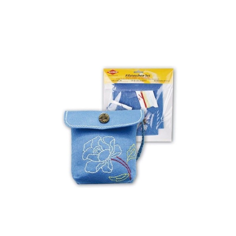 Fieltro.Manualidades. Kleiber. Bolso azul con flor