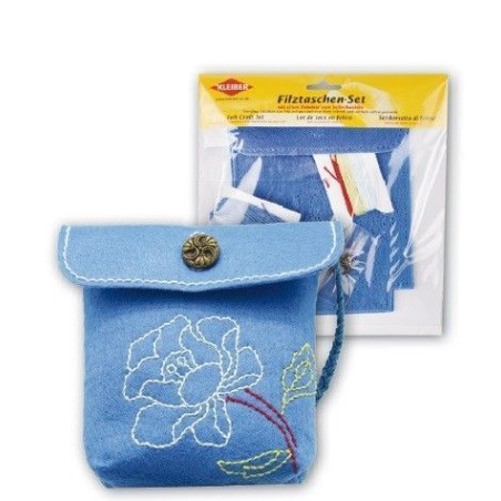 Fieltro.Manualidades. Kleiber. Bolso azul con flor