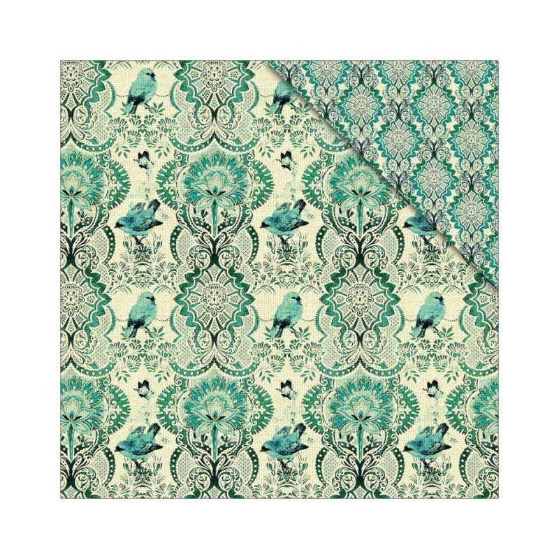 Papel para scrap con flores y pájaros impresos en las dos caras