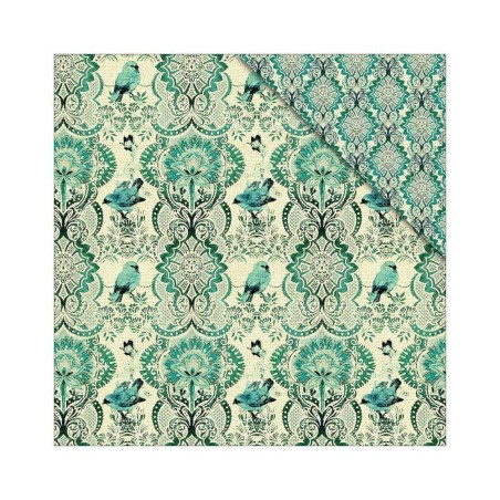 Papel de scrap con motivos florales y pájaros