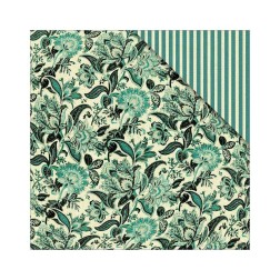 Papel de scrap con profusos y bonitos motivos florales y líneas verdes