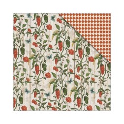 Papel para scrapear con motivos Country Kitchen y guindillas rojas