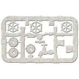 Tuberías, grifos, manivelas y medidores de presión. Elemento decorativo de cartón