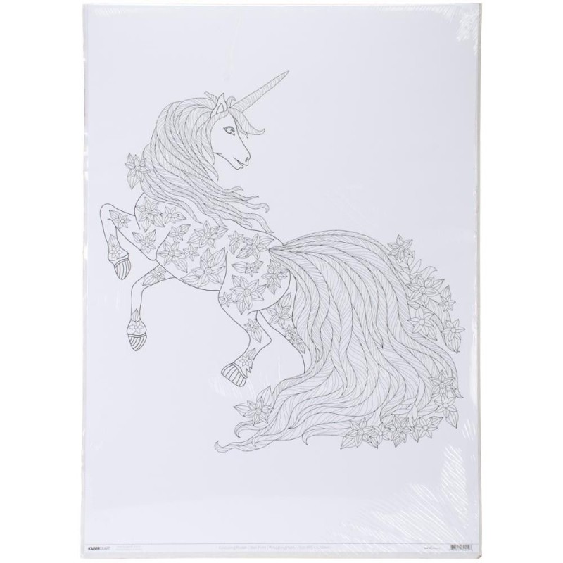 Póster con grande Unicornio en blanco y negro para colorear