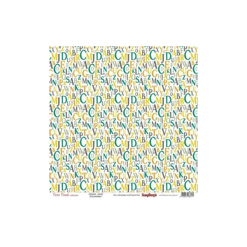 Papel para scrap con letras del alfabeto impresas en varios colores