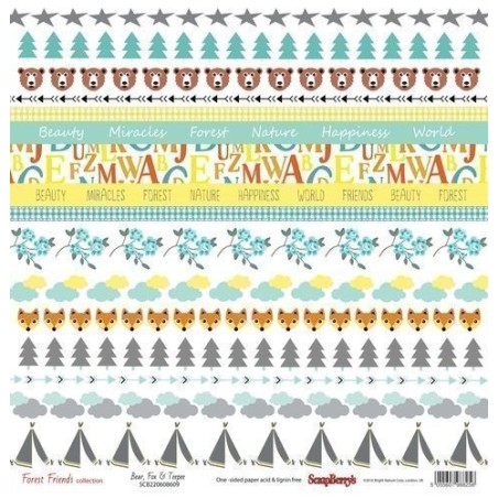 Papel para scrapbooking Forest Friends, una cara impresa