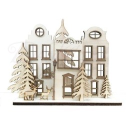 Kit 3 casitas + abetos + renos + farol