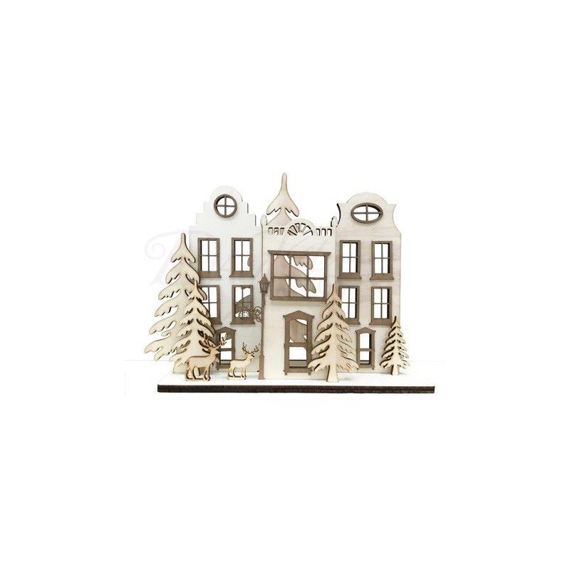 Kit 3 casitas + abetos + renos + farol